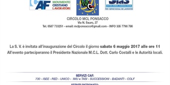 Ponsacco (PI): inaugurazione nuovo "Circolo MCL Ponsacco"